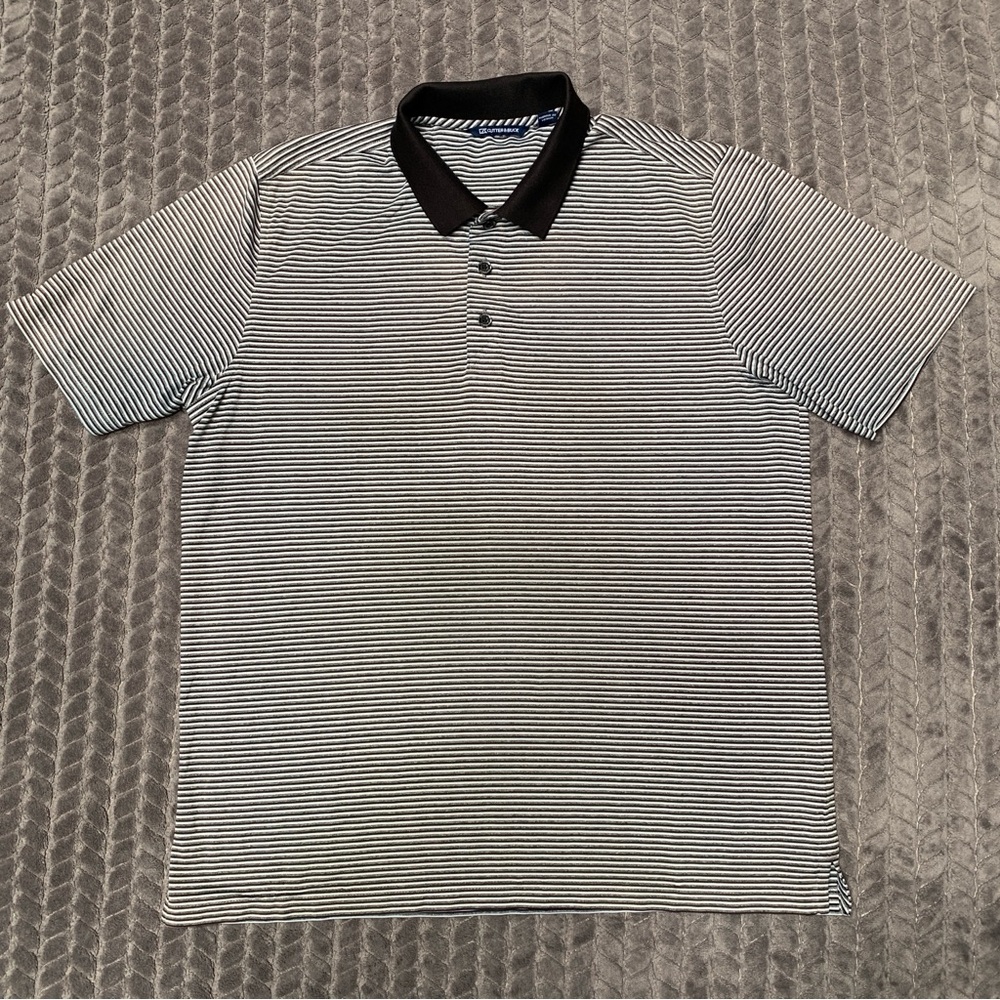 Cutter & Buck Shirt Mens Large Black White Grey Short Sleeve Polo Striped Golf